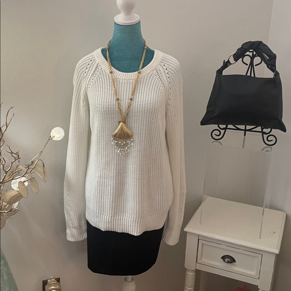 Lilly Pulitzer White Open-Knit Crewneck Sweater